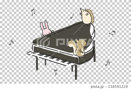 Animals having fun around a grand piano Animals having fun around a grand piano 138591229