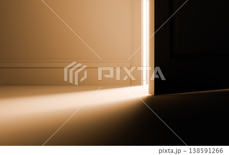 Door Opening With Light and Particles in Mystery Concept Background 138591266