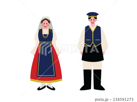 イタリアの伝統的な民族衣装を着た男女のイラスト イタリアの伝統的な民族衣装を着た男女のイラスト 138591273