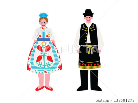 ハンガリーの伝統的な民族衣装を着た男女のイラスト 138591275