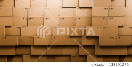 Piles of Stacked Cardboard Boxes Concept Background, Logistics Warehouse, 3D 138591276