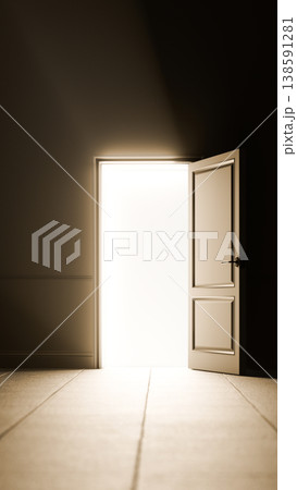 Open Glowing Door Dark Room Stars Hope Spiritual Portal Concept, 3D Render 138591281