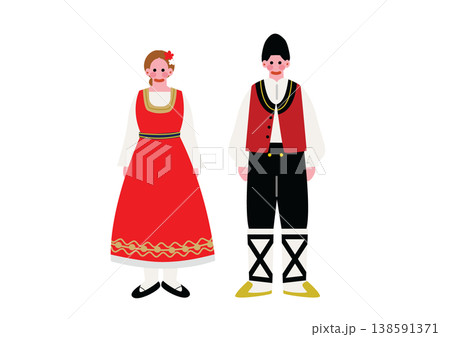 ブルガリアの伝統的な民族衣装を着た男女のイラスト 138591371