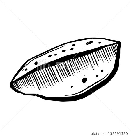 Potato wedge vector line art. Minimalist black and white sliced vegetable for fried snack menu, rustic roasted side dish, organic food packaging, or raw ingredient grocery retail graphics Potato wedge vector line art. Minimalist black and white sliced vegetable for fried snack menu, rustic roasted side dish, organic food packaging, or raw ingredient grocery retail graphics 138591520