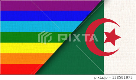 Flags of LGBT and Algeria. American and Algerian National flags 138591973