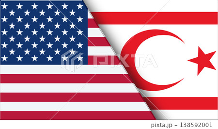 Flags of USA and Turkish Republic of Northern Cyprus. 3D illustration Flags of USA and Turkish Republic of Northern Cyprus. 3D illustration 138592001