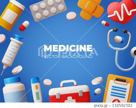 3d medicine elements frame. Cartoon render...のイラスト素材 [138592382] - PIXTA