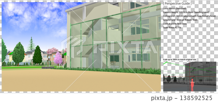 桜舞う学校の景色（アニメの背景画に便利なパースガイドデータ付きです） 138592525