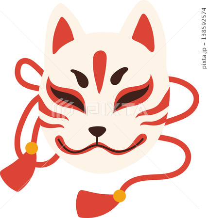 Flat Vector Japanese Kitsune Fox Mask Illustration for Festival 138592574