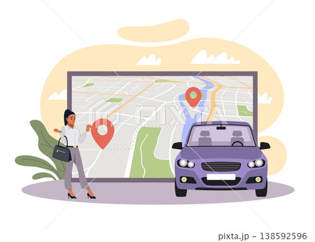 Choosing car route. Options for getting to given point, initial and final destination location pins, GPS navigation tracking, urban transportation logistic, vector cartoon isolated concept 138592596