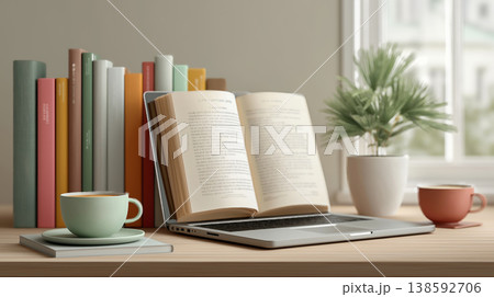 本とノートパソコンで学ぶ心地よい読書時間 本とノートパソコンで学ぶ心地よい読書時間 138592706