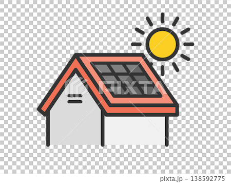 ソーラーパネルを設置した、住宅のアイコンのイラスト ソーラーパネルを設置した、住宅のアイコンのイラスト 138592775