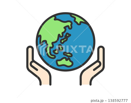 地球を包む手のアイコン(線画カラー)のイラスト 地球を包む手のアイコン(線画カラー)のイラスト 138592777