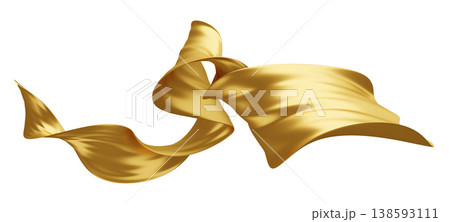 Gold fabric ribbon flowing with elegant twists and metallic shine isolated on white background 3D render Gold fabric ribbon flowing with elegant twists and metallic shine isolated on white background 3D render 138593111