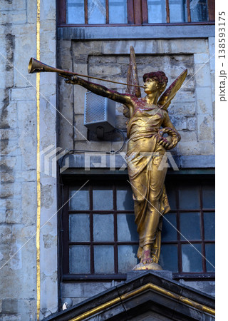 Golden angel with trumpet on building Golden angel with trumpet on building 138593175