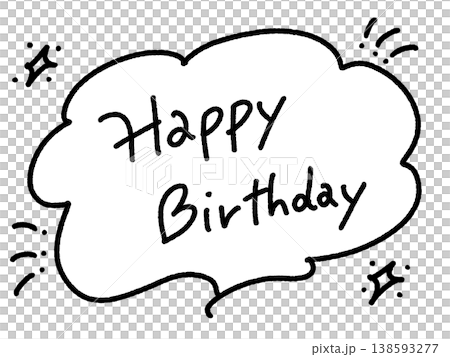 Happy Birthday 手書き文字のメッセージ　吹き出しとキラキラ 138593277