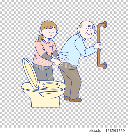 Care staff assisting elderly people with using the toilet 138593839