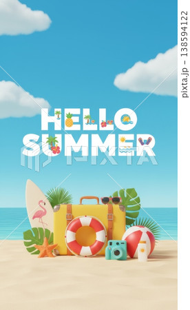 Tropical Summer Travel Banner with Accessories 138594122