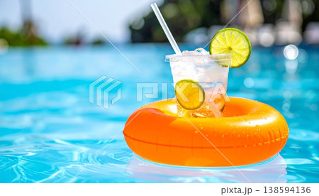 Refreshing Summer Drink Floating in Pool Refreshing Summer Drink Floating in Pool 138594136