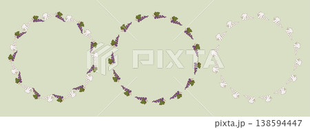 Blackcurrant Round Wreath Set. Mixed Botanical Circle Frame with Currant Currant Berry Branch in Color and Line Art with Empty Copy Space. Isolated Vector illustration 138594447