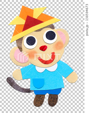 Children's Day: A baby monkey wearing a smock and a helmet - Collage character illustration A 138594673
