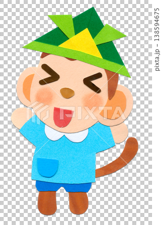 兒童節：一隻穿著罩衫和頭盔的小猴子 - 拼貼角色插圖 C 138594675