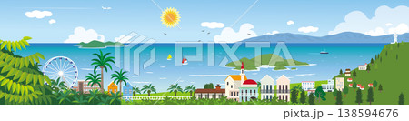 海辺の街の背景イラスト 海辺の街の背景イラスト 138594676