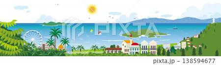 海辺の街の背景イラスト 138594677