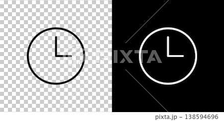 A line icon of a round wall clock pointing to 3 o'clock. A monochrome vector illustration with white and black lines. 138594696