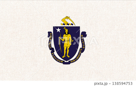 Flag of American state Massachusetts on fabric surface. Massachusetts state flag Flag of American state Massachusetts on fabric surface. Massachusetts state flag 138594753