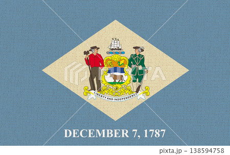 Flag of American state Delaware on fabric surface. Delaware state flag 138594758