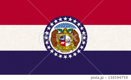 Flag of American state Missouri on fabric surface. Missouri state flag 138594759