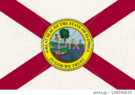 Flag of American state Florida on fabric surface. Florida state flag Flag of American state Florida on fabric surface. Florida state flag 138594819