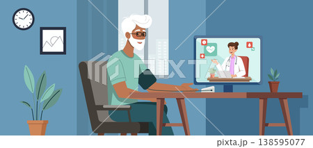Elderly Man Telehealth Consultation with Doctor 138595077