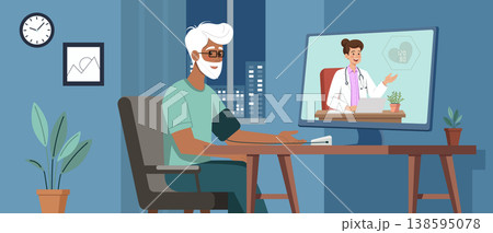 Elderly Man Telehealth Consultation with Doctor 138595078