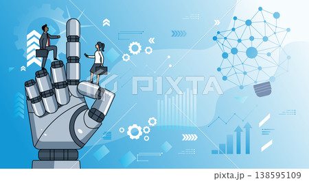 Robotic Hand Pointing with Tech Icons and People Robotic Hand Pointing with Tech Icons and People 138595109