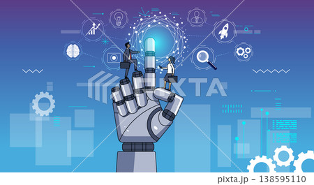 Robotic Hand Pointing with Tech Icons and People Robotic Hand Pointing with Tech Icons and People 138595110