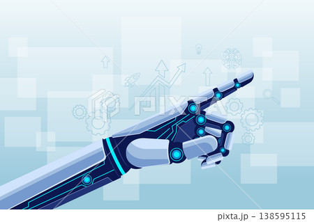 Robotic Hand Pointing with Tech Icons in Background 138595115