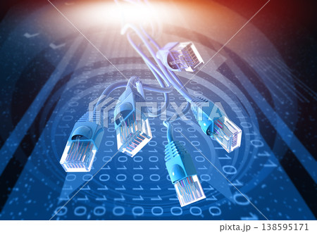 Network cables over futuristic technological background 138595171