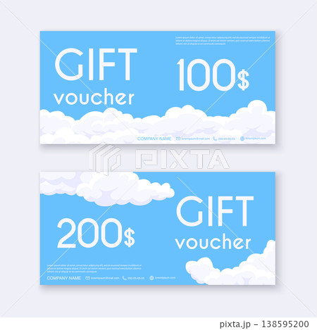 Voucher template with clouds gift box,certificate. Background design coupon, invitation, currency. Vector illustration. Voucher template with clouds gift box,certificate. Background design coupon, invitation, currency. Vector illustration. 138595200