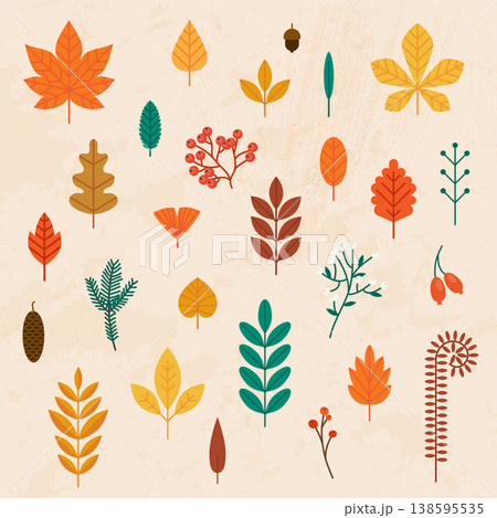 Autumn leaves set. Flat design modern vector illustration concept. Autumn leaves set. Flat design modern vector illustration concept. 138595535