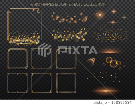 Retro frames and light effects collection.  Copper lights effects. Sparkle and glitter. Vector illustration. 138595554