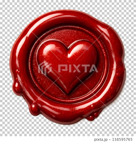 Classic red wax seal featuring a heart design, isolated on transparent background, representing love, romance, and heartfelt messages Classic red wax seal featuring a heart design, isolated on transparent background, representing love, romance, and heartfelt messages 138595765