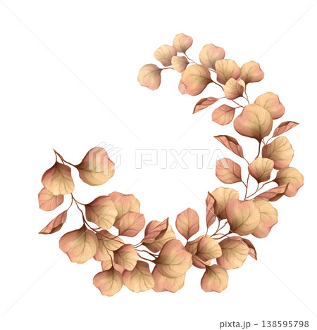 Autumn floral wreath with eucalyptus leaves. Elegant botanical frame suitable for wedding invitations, greeting cards or scrapbooking. Hand drawn aesthetic illustration. Autumn floral wreath with eucalyptus leaves. Elegant botanical frame suitable for wedding invitations, greeting cards or scrapbooking. Hand drawn aesthetic illustration. 138595798