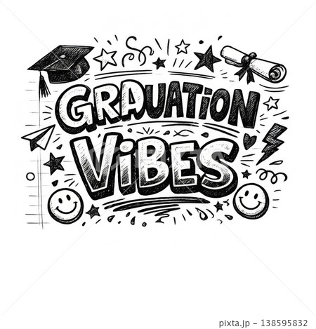 Graduation vibes in bold chalkboard style with doodles, suitable for celebration background. Isolated on transparent background Graduation vibes in bold chalkboard style with doodles, suitable for celebration background. Isolated on transparent background 138595832