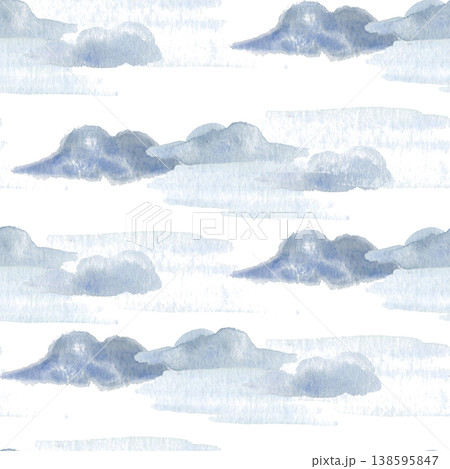 Seamless cloud pattern with layered watercolor shapes on white background, hand painted sky illustration. Soft textured repeat design for fabric, wallpaper, wrapping paper and packaging decor Seamless cloud pattern with layered watercolor shapes on white background, hand painted sky illustration. Soft textured repeat design for fabric, wallpaper, wrapping paper and packaging decor 138595847