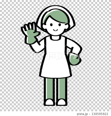 手袋をし手のひらを見せる清掃員の手描きイラスト 手袋をし手のひらを見せる清掃員の手描きイラスト 138595922