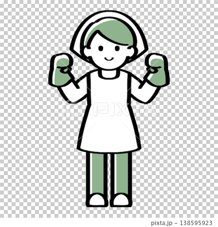 A hand-drawn illustration of a person wearing gloves and making a victory pose. A hand-drawn illustration of a person wearing gloves and making a victory pose. 138595923