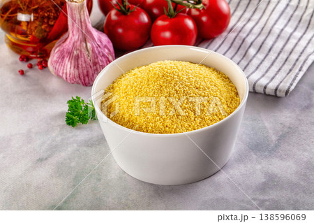 Vegan cuisine - raw dry couscous 138596069