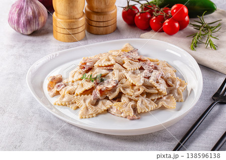 Pasta Carbonara - farfalle with bacon Pasta Carbonara - farfalle with bacon 138596138